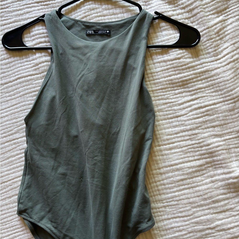 Zara Sage Green Sleeveless Bodysuit